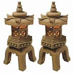 Design Toscano Sacred Pagoda Lantern Illuminated Statue (2-Piece Set)