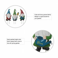 Glitzhome 36 in. H Metal Gnome Yard Stake Wall Decor (2 Function) (Set of 3) -Design Toscano Sales Store glitzhome decorative garden stakes 2023000007 4f 1000
