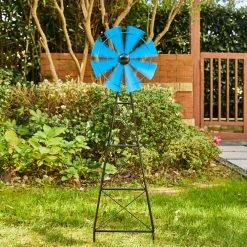 Glitzhome 44 in. H Metal Blue Wind Spinner Garden Stake (KD) -Design Toscano Sales Store glitzhome decorative garden stakes 2023000011 1f 1000