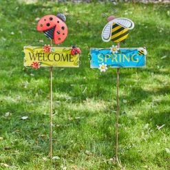 Glitzhome 42.25 in. H Metal/Wood Ladybug and Bee Garden Stake (2-Pack) -Design Toscano Sales Store glitzhome decorative garden stakes 2023000014 31 1000