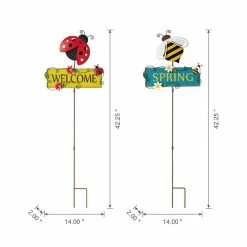 Glitzhome 42.25 in. H Metal/Wood Ladybug and Bee Garden Stake (2-Pack) -Design Toscano Sales Store glitzhome decorative garden stakes 2023000014 c3 1000