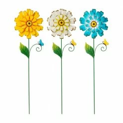 Glitzhome 51.75 in. H Metal Dimensional Flowers Garden Stake or Wall Decor (3-Pack)