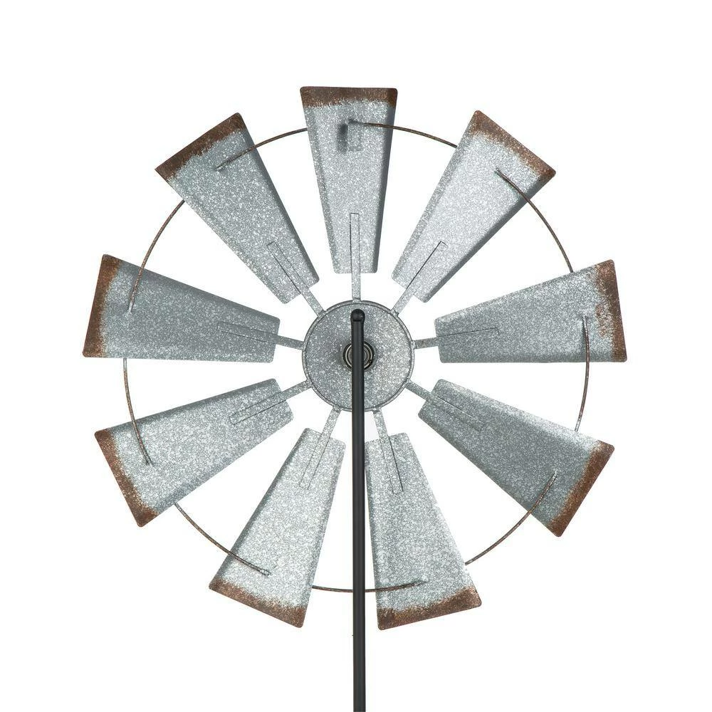 Glitzhome 69.4 in. H Farmhouse Metal Galvanized Wind Spinner Yard Stake or Wall Decor 7 Glitzhome 69.4 in. H Farmhouse Metal Galvanized Wind Spinner Yard Stake or Wall Decor - Image 5