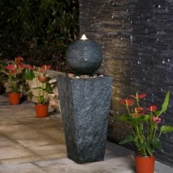 Glitzhome 31.69 in. H Outdoor Polyresin Rippling Floating Sphere Pedestal Floor Fountain -Design Toscano Sales Store glitzhome freestanding fountains 2007300005 c3 1000