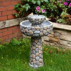 Glitzhome 24.41 in. H Outdoor Polyresin 2-Tierd Stone-Like Birdbath Fountain -Design Toscano Sales Store glitzhome freestanding fountains 2007300010 31 1000