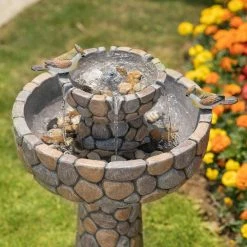 Glitzhome 24.41 in. H Outdoor Polyresin 2-Tierd Stone-Like Birdbath Fountain -Design Toscano Sales Store glitzhome freestanding fountains 2007300010 44 1000