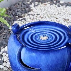 Glitzhome 19.5 in. H Cobalt Blue 2 Birds Embossed Plant Pattern Ceramic Pot Fountain with Pump and LED Light (KD) -Design Toscano Sales Store glitzhome freestanding fountains 2007300019 44 1000