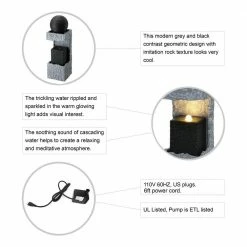 Glitzhome 34.75 in. H Tall Modern Black and Grey Geometric Outdoor Polyresin Waterfall Fountain with LED Light and Pump 9 Glitzhome 34.75 in. H Tall Modern Black and Grey Geometric Outdoor Polyresin Waterfall Fountain with LED Light and Pump -Design Toscano Sales Store glitzhome freestanding fountains 2007300030 4f 1000