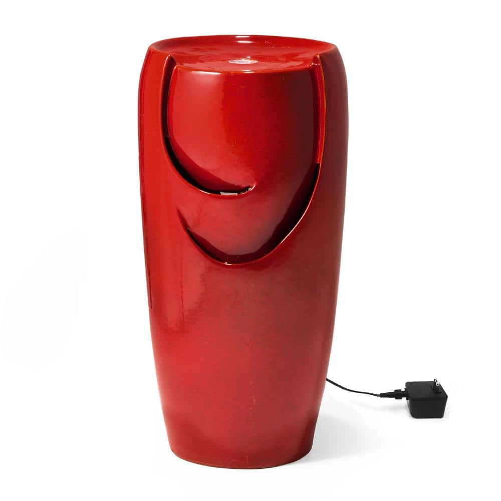 Glitzhome 29.25 in. H Oversized Red Ceramic Pot Fountain with Pump and LED Light 3 Glitzhome 29.25 in. H Oversized Red Ceramic Pot Fountain with Pump and LED Light