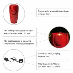 Glitzhome 29.25 in. H Oversized Red Ceramic Pot Fountain with Pump and LED Light 13 Glitzhome 29.25 in. H Oversized Red Ceramic Pot Fountain with Pump and LED Light -Design Toscano Sales Store glitzhome freestanding fountains 2007300041 c3 1000