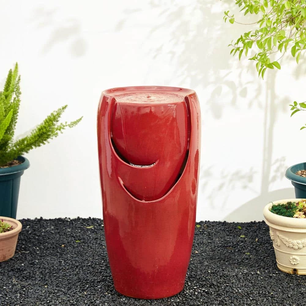 Glitzhome 29.25 in. H Oversized Red Ceramic Pot Fountain with Pump and LED Light 4 Glitzhome 29.25 in. H Oversized Red Ceramic Pot Fountain with Pump and LED Light - Image 2