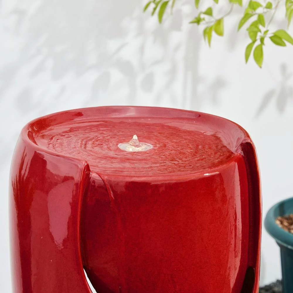Glitzhome 29.25 in. H Oversized Red Ceramic Pot Fountain with Pump and LED Light 10 Glitzhome 29.25 in. H Oversized Red Ceramic Pot Fountain with Pump and LED Light - Image 8