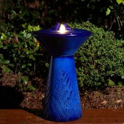 Glitzhome 27.5 in. H Cobalt Blue 2 Birds Embossed Plant Pattern Pedestal Ceramic Fountain with Pump and LED Light (KD) 13 Glitzhome 27.5 in. H Cobalt Blue 2 Birds Embossed Plant Pattern Pedestal Ceramic Fountain with Pump and LED Light (KD) -Design Toscano Sales Store glitzhome freestanding fountains 2007300043 31 1000