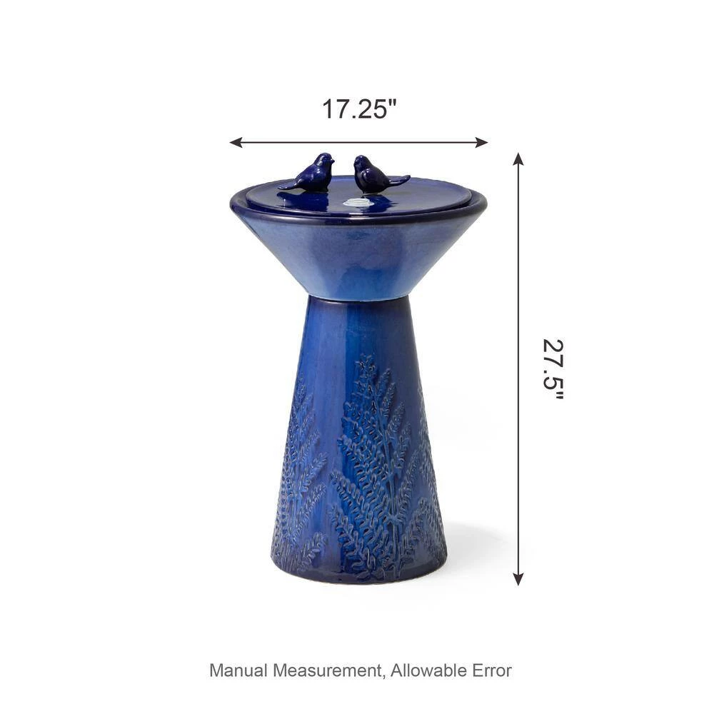 Glitzhome 27.5 in. H Cobalt Blue 2 Birds Embossed Plant Pattern Pedestal Ceramic Fountain with Pump and LED Light (KD) 6 Glitzhome 27.5 in. H Cobalt Blue 2 Birds Embossed Plant Pattern Pedestal Ceramic Fountain with Pump and LED Light (KD) - Image 4