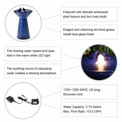 Glitzhome 27.5 in. H Cobalt Blue 2 Birds Embossed Plant Pattern Pedestal Ceramic Fountain with Pump and LED Light (KD) 10 Glitzhome 27.5 in. H Cobalt Blue 2 Birds Embossed Plant Pattern Pedestal Ceramic Fountain with Pump and LED Light (KD) -Design Toscano Sales Store glitzhome freestanding fountains 2007300043 c3 1000