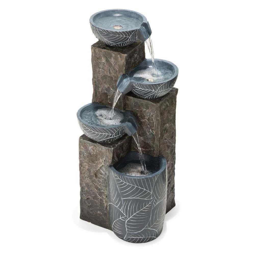 Glitzhome 32.75 in. H Natural Leaf Textured 4-Tier Resin Outdoor Fountain with Pump and Light (KD) 9 Glitzhome 32.75 in. H Natural Leaf Textured 4-Tier Resin Outdoor Fountain with Pump and Light (KD) - Image 7