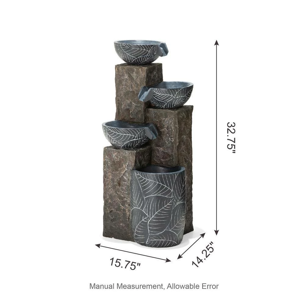 Glitzhome 32.75 in. H Natural Leaf Textured 4-Tier Resin Outdoor Fountain with Pump and Light (KD) 7 Glitzhome 32.75 in. H Natural Leaf Textured 4-Tier Resin Outdoor Fountain with Pump and Light (KD) - Image 5