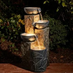 Glitzhome 32.75 in. H Natural Leaf Textured 4-Tier Resin Outdoor Fountain with Pump and Light (KD) 13 Glitzhome 32.75 in. H Natural Leaf Textured 4-Tier Resin Outdoor Fountain with Pump and Light (KD) -Design Toscano Sales Store glitzhome freestanding fountains 2007300047 77 1000
