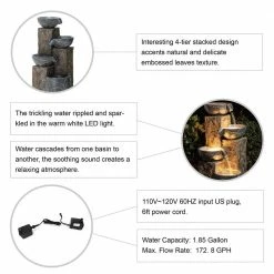 Glitzhome 32.75 in. H Natural Leaf Textured 4-Tier Resin Outdoor Fountain with Pump and Light (KD) 14 Glitzhome 32.75 in. H Natural Leaf Textured 4-Tier Resin Outdoor Fountain with Pump and Light (KD) -Design Toscano Sales Store glitzhome freestanding fountains 2007300047 c3 1000