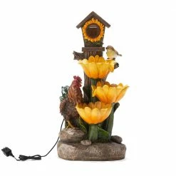 Glitzhome 28.5 in. H Sunflowers and Birdhouse Resin Outdoor Fountain with Pump and Light (KD) -Design Toscano Sales Store glitzhome freestanding fountains 2007300048 44 1000
