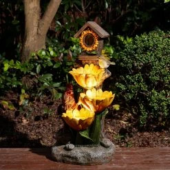 Glitzhome 28.5 in. H Sunflowers and Birdhouse Resin Outdoor Fountain with Pump and Light (KD) -Design Toscano Sales Store glitzhome freestanding fountains 2007300048 77 1000
