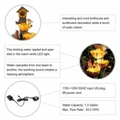Glitzhome 28.5 in. H Sunflowers and Birdhouse Resin Outdoor Fountain with Pump and Light (KD) -Design Toscano Sales Store glitzhome freestanding fountains 2007300048 c3 1000
