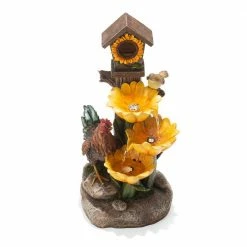 Glitzhome 28.5 in. H Sunflowers and Birdhouse Resin Outdoor Fountain with Pump and Light (KD) -Design Toscano Sales Store glitzhome freestanding fountains 2007300048 fa 1000