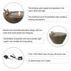 Glitzhome 25 in. L Polyresin Spring Birds Outdoor Fountain With Pump and LED Light (KD) 10 Glitzhome 25 in. L Polyresin Spring Birds Outdoor Fountain With Pump and LED Light (KD) -Design Toscano Sales Store glitzhome freestanding fountains gh2007300001 4f 1000