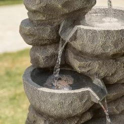 Glitzhome 32.25 in. H 4-Tiers Polyresin Waterfall Outdoor Fountain With Pump and LED Lights (KD) -Design Toscano Sales Store glitzhome freestanding fountains gh2007300002 44 1000