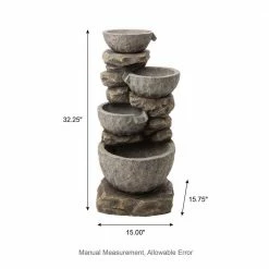Glitzhome 32.25 in. H 4-Tiers Polyresin Waterfall Outdoor Fountain With Pump and LED Lights (KD) -Design Toscano Sales Store glitzhome freestanding fountains gh2007300002 c3 1000
