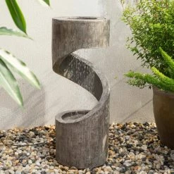 Glitzhome 31.25 in. H Polyresin Curving Shaped Outdoor Fountain With Pump and LED Light -Design Toscano Sales Store glitzhome freestanding fountains gh2007300006 77 1000