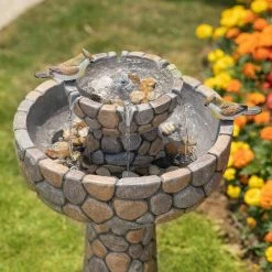 Glitzhome 24.5 in. H Outdoor 2-Tierd Stone-Like Birdbath Floor Fountain -Design Toscano Sales Store glitzhome freestanding fountains gh2007300010 44 1000