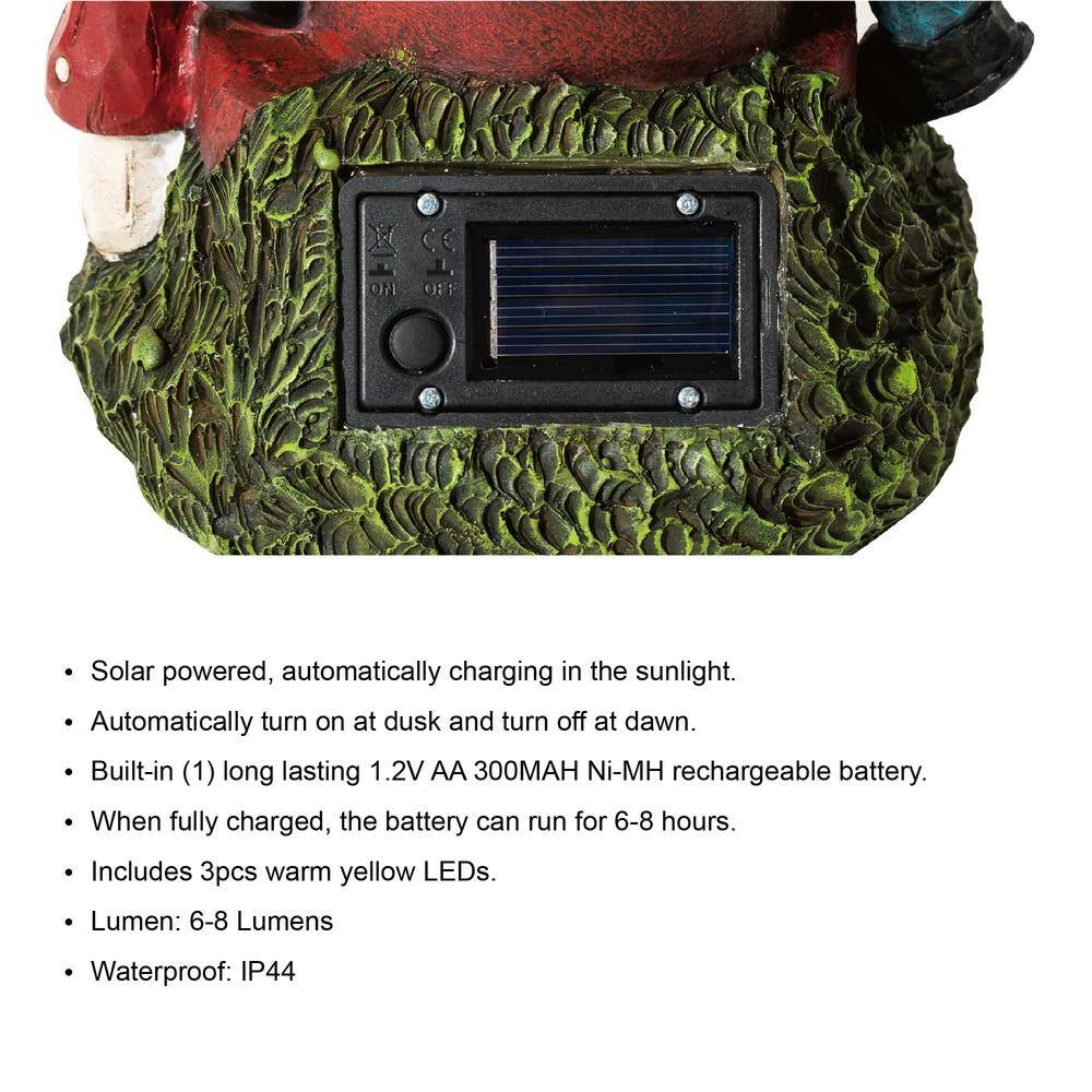 Glitzhome 16.5 in. H Solar Polyresin Water Pump Gnome Garden Statue 8 Glitzhome 16.5 in. H Solar Polyresin Water Pump Gnome Garden Statue - Image 6