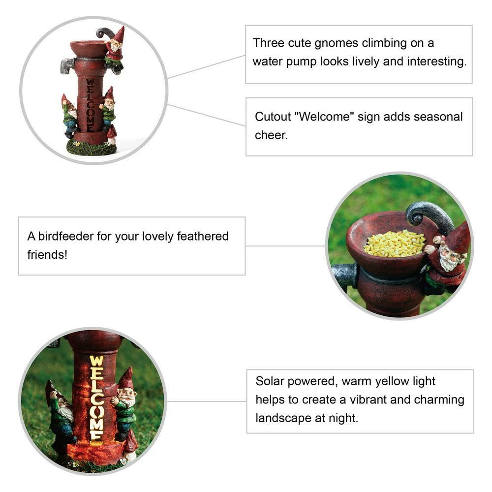 Glitzhome 16.5 in. H Solar Polyresin Water Pump Gnome Garden Statue 7 Glitzhome 16.5 in. H Solar Polyresin Water Pump Gnome Garden Statue - Image 5