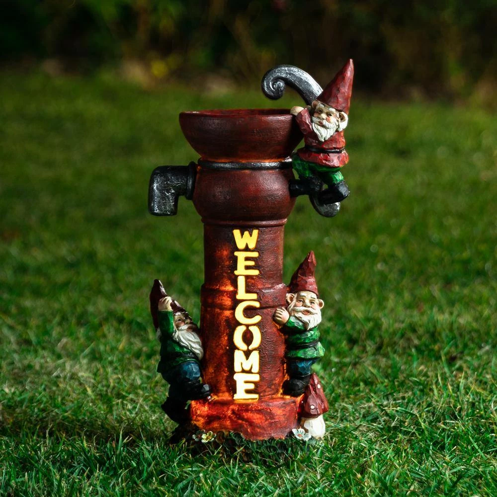 Glitzhome 16.5 in. H Solar Polyresin Water Pump Gnome Garden Statue 4 Glitzhome 16.5 in. H Solar Polyresin Water Pump Gnome Garden Statue - Image 2