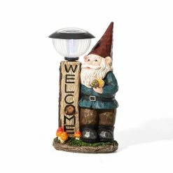 Glitzhome 16.25 in. H Outdoor Polyresin Welcome Sign Gnome Garden Statue with Solar Light -Design Toscano Sales Store glitzhome garden statues 2025400021 44 1000