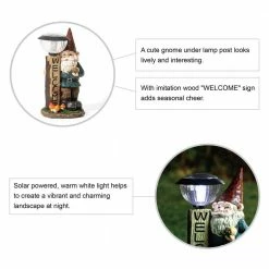 Glitzhome 16.25 in. H Outdoor Polyresin Welcome Sign Gnome Garden Statue with Solar Light -Design Toscano Sales Store glitzhome garden statues 2025400021 4f 1000
