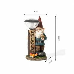 Glitzhome 16.25 in. H Outdoor Polyresin Welcome Sign Gnome Garden Statue with Solar Light -Design Toscano Sales Store glitzhome garden statues 2025400021 c3 1000
