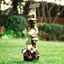 Glitzhome 25.5 in. H Outdoor Polyresin Stacked Riding Gnome Garden Statue with Solar Light -Design Toscano Sales Store glitzhome garden statues 2025400022 31 1000