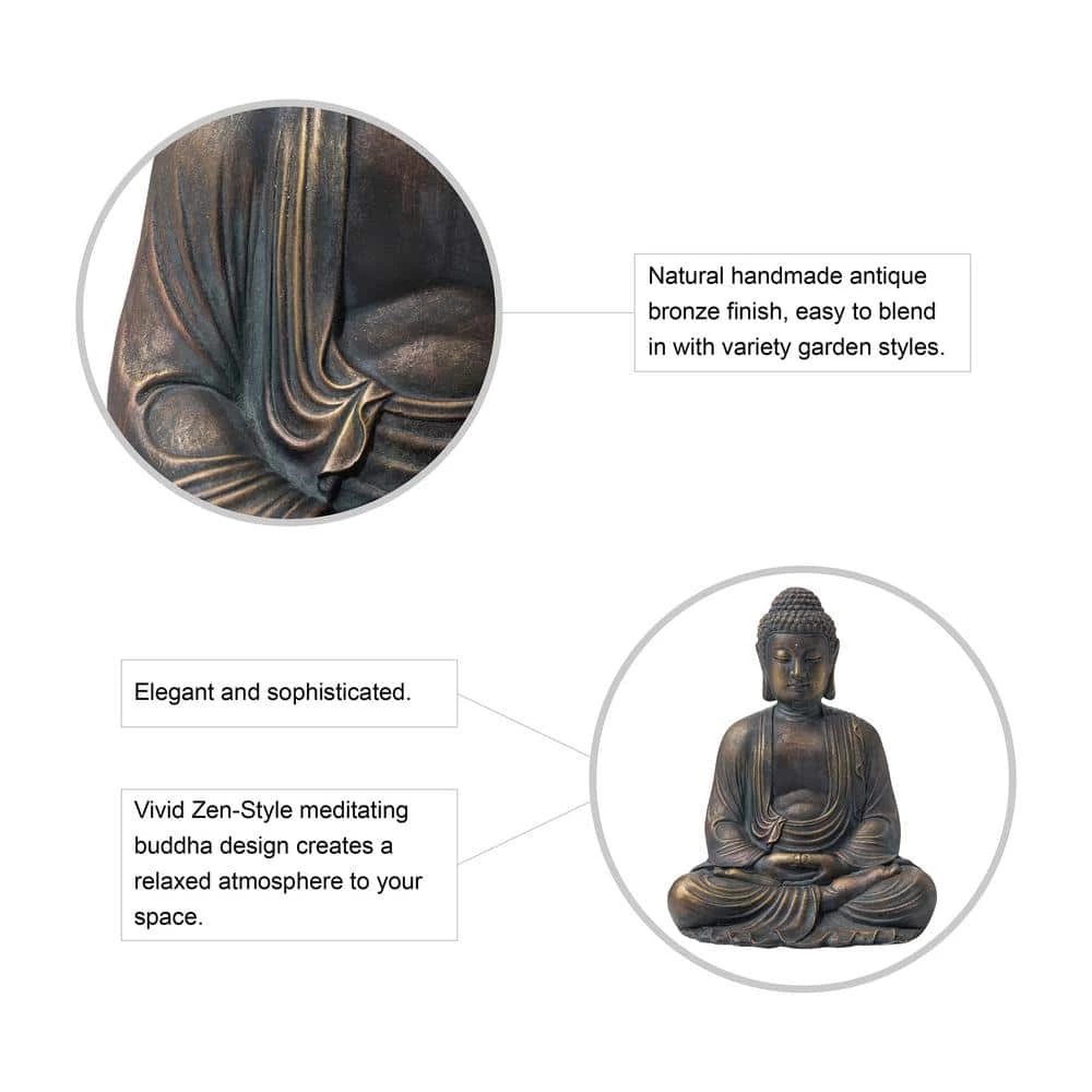 Glitzhome 22.75 in. H MGO Meditating Buddha Garden Statue 5 Glitzhome 22.75 in. H MGO Meditating Buddha Garden Statue - Image 3