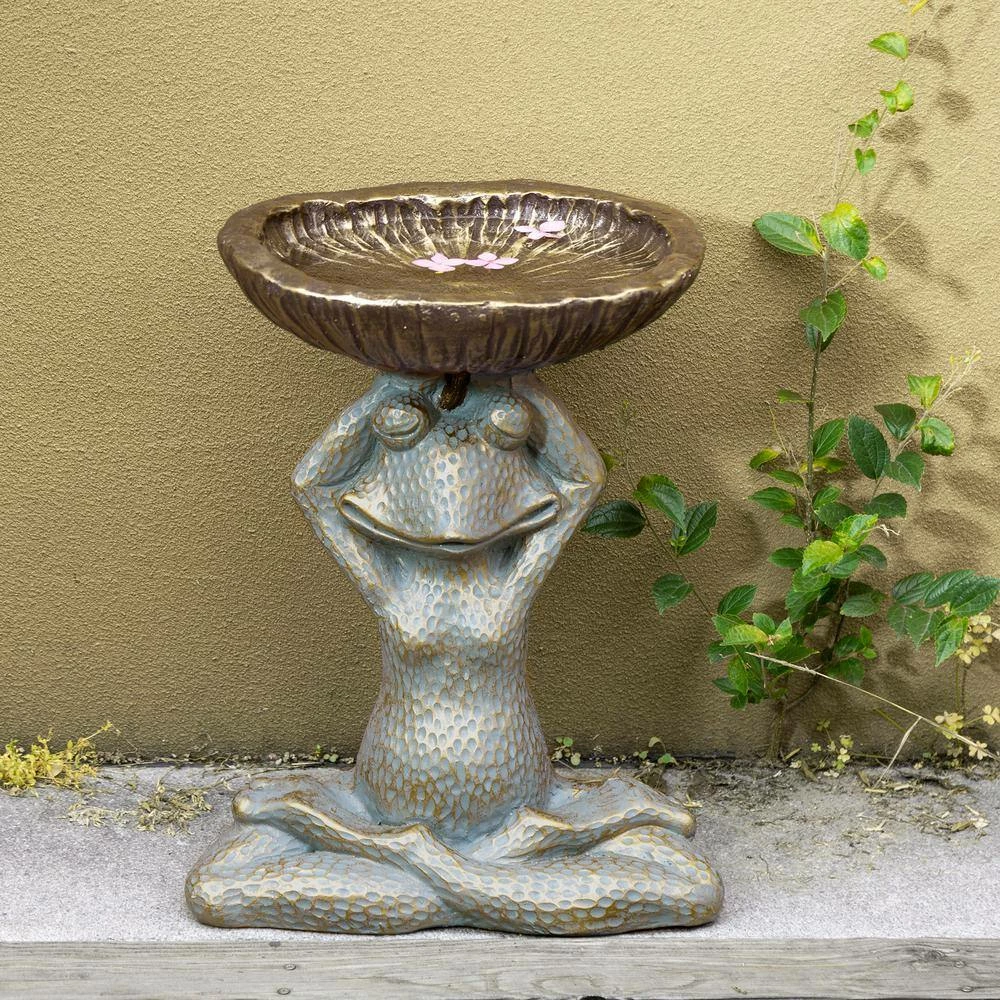 Glitzhome 17.75 in. H Bronze MGO Yog Frog Garden Statue With Birdbath 9 Glitzhome 17.75 in. H Bronze MGO Yog Frog Garden Statue With Birdbath - Image 7