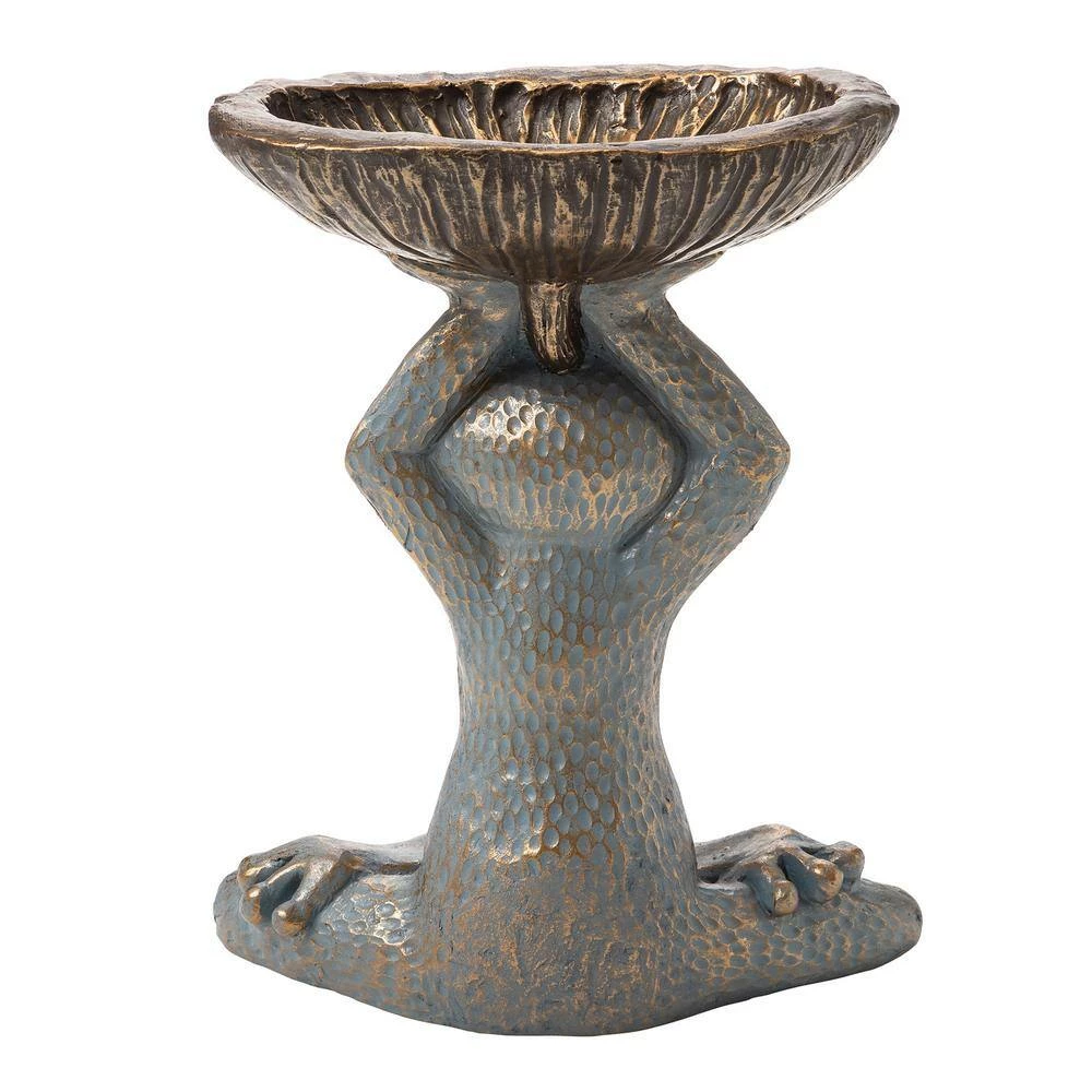 Glitzhome 17.75 in. H Bronze MGO Yog Frog Garden Statue With Birdbath 7 Glitzhome 17.75 in. H Bronze MGO Yog Frog Garden Statue With Birdbath - Image 5