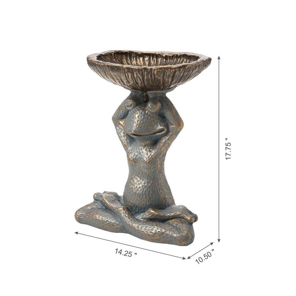 Glitzhome 17.75 in. H Bronze MGO Yog Frog Garden Statue With Birdbath 6 Glitzhome 17.75 in. H Bronze MGO Yog Frog Garden Statue With Birdbath - Image 4