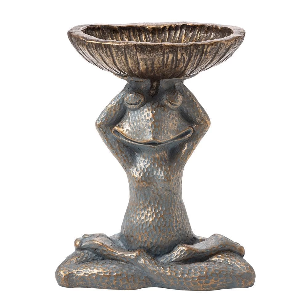Glitzhome 17.75 in. H Bronze MGO Yog Frog Garden Statue With Birdbath 3 Glitzhome 17.75 in. H Bronze MGO Yog Frog Garden Statue With Birdbath