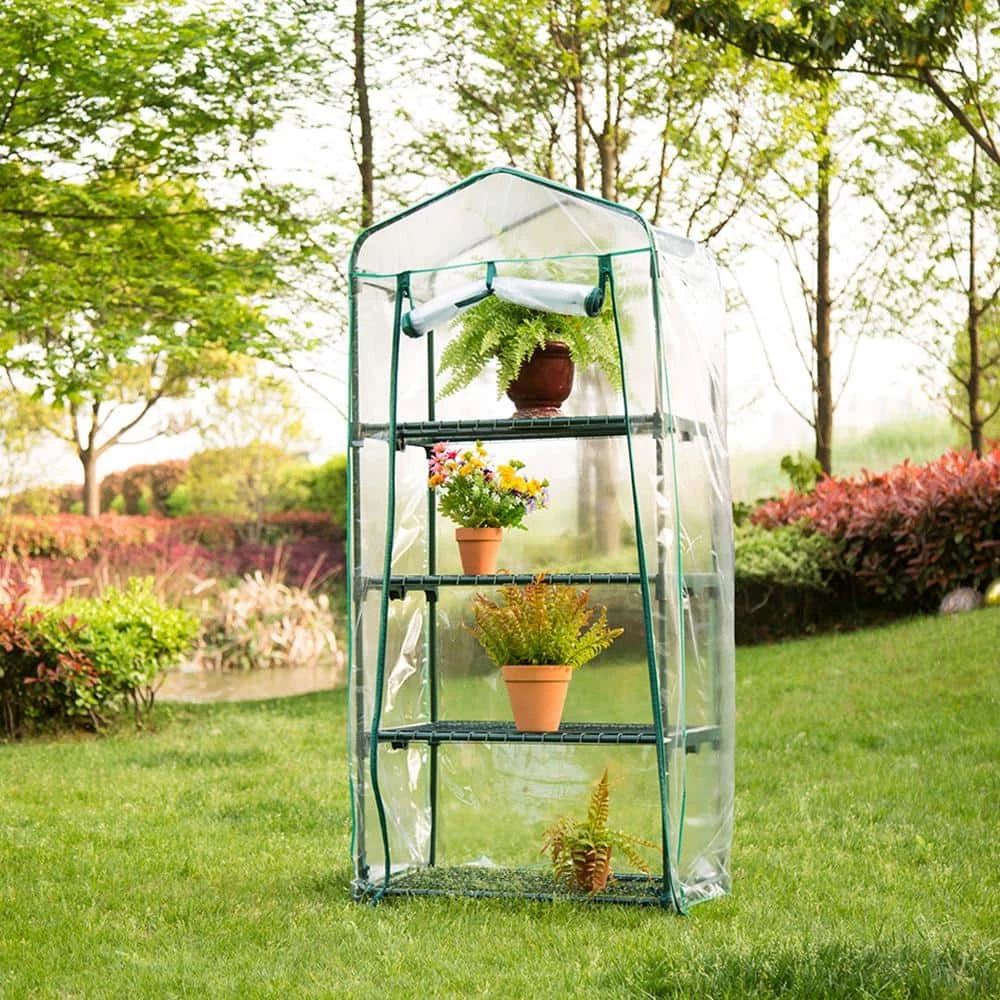 Glitzhome 27.25 in. W x 19.25 in. D x 61 in. H PVC 4 Layers Greenhouse 4 Glitzhome 27.25 in. W x 19.25 in. D x 61 in. H PVC 4 Layers Greenhouse - Image 2