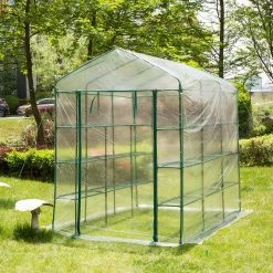 Glitzhome 56.25 in. W x 84.25 in. D x 76.75 in. H PVC 3-Tier 18 Shelves Greenhouse -Design Toscano Sales Store glitzhome portable greenhouses 1429004163 4f 1000