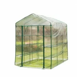 Glitzhome 56.25 in. W x 84.25 in. D x 76.75 in. H PVC 3-Tier 18 Shelves Greenhouse