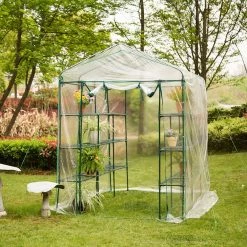 Glitzhome 56.25 in. W x 84.25 in. D x 76.75 in. H PVC 3-Tier 18 Shelves Greenhouse -Design Toscano Sales Store glitzhome portable greenhouses 1429004163 c3 1000