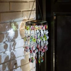 Glitzhome 18.75 in. H Solar Lighted Hanging Chandelier with Acrylic Multi-Colored Jewel Beads 11 Glitzhome 18.75 in. H Solar Lighted Hanging Chandelier with Acrylic Multi-Colored Jewel Beads -Design Toscano Sales Store glitzhome wind chimes gh1407203568 31 1000
