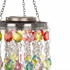 Glitzhome 18.75 in. H Solar Lighted Hanging Chandelier with Acrylic Multi-Colored Jewel Beads 9 Glitzhome 18.75 in. H Solar Lighted Hanging Chandelier with Acrylic Multi-Colored Jewel Beads -Design Toscano Sales Store glitzhome wind chimes gh1407203568 4f 1000